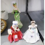 TWO SMALL ROYAL DOULTON FIGURINES, 'BRIDESMAID', 'LAVINA' AND A 'PASTAREL' FIGURINE (3)