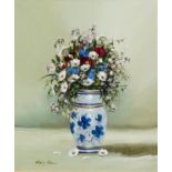 MARY SHAW (MODERN) OIL ON CANVAS Still Life- vase of flowers Signed 9? x 8 ¼? (22.8cm x 21cm)