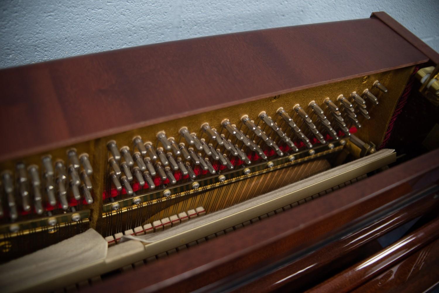 SCHIMMEL 'EMPIRE' MODEL GERMAN UPRIGHT PIANOFORTE, in high gloss figured mahogany rectilinear - Image 6 of 9