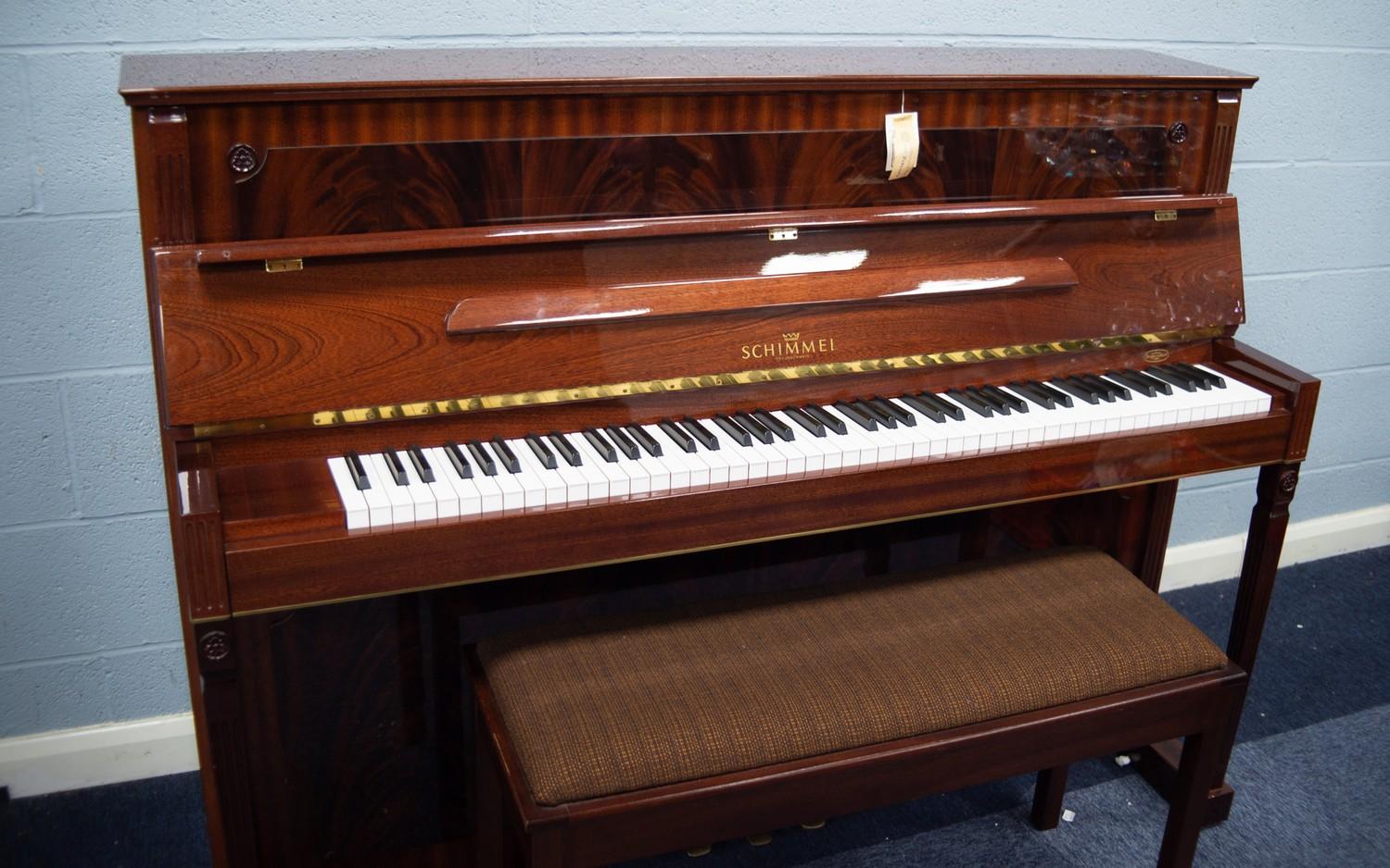 SCHIMMEL 'EMPIRE' MODEL GERMAN UPRIGHT PIANOFORTE, in high gloss figured mahogany rectilinear - Image 2 of 9