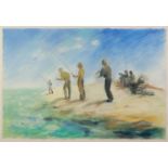 FRANCES SEBA SMITH (MODERN) PASTEL DRAWING Men fishing Signed 20? x 29? (50.8cm x 73.7cm) C/R-good