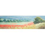 JAMES D. PRESTON (b.1946) OIL ON CANVAS ?View of a Poppy Field? Signed 12? x 40? (30.5cm x 101.