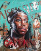 ZINSKY (MODERN) MIXED MEDIA ON CANVAS ?Nina Simone? Signed 32? x 25? (81.3cm x 63.5cm) C/R-bubbles