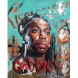 ZINSKY (MODERN) MIXED MEDIA ON CANVAS ?Nina Simone? Signed 32? x 25? (81.3cm x 63.5cm) C/R-bubbles