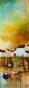 KEITH ATHAY (MODERN) MIXED MEDIA ON CANVAS ?Harbour News I? Signed 47? x 16? (119.4cm x 40.6cm) C/R-