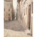 ANGUS HAMPELL (MODERN) OIL ON CANVAS Shade and Light, Venetian street scene Very faintly signed