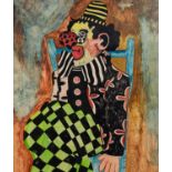 PETER LOMAX (MODERN) MIXED MEDIA ON PAPER Study of a seated clown Monogrammed, attributed verso