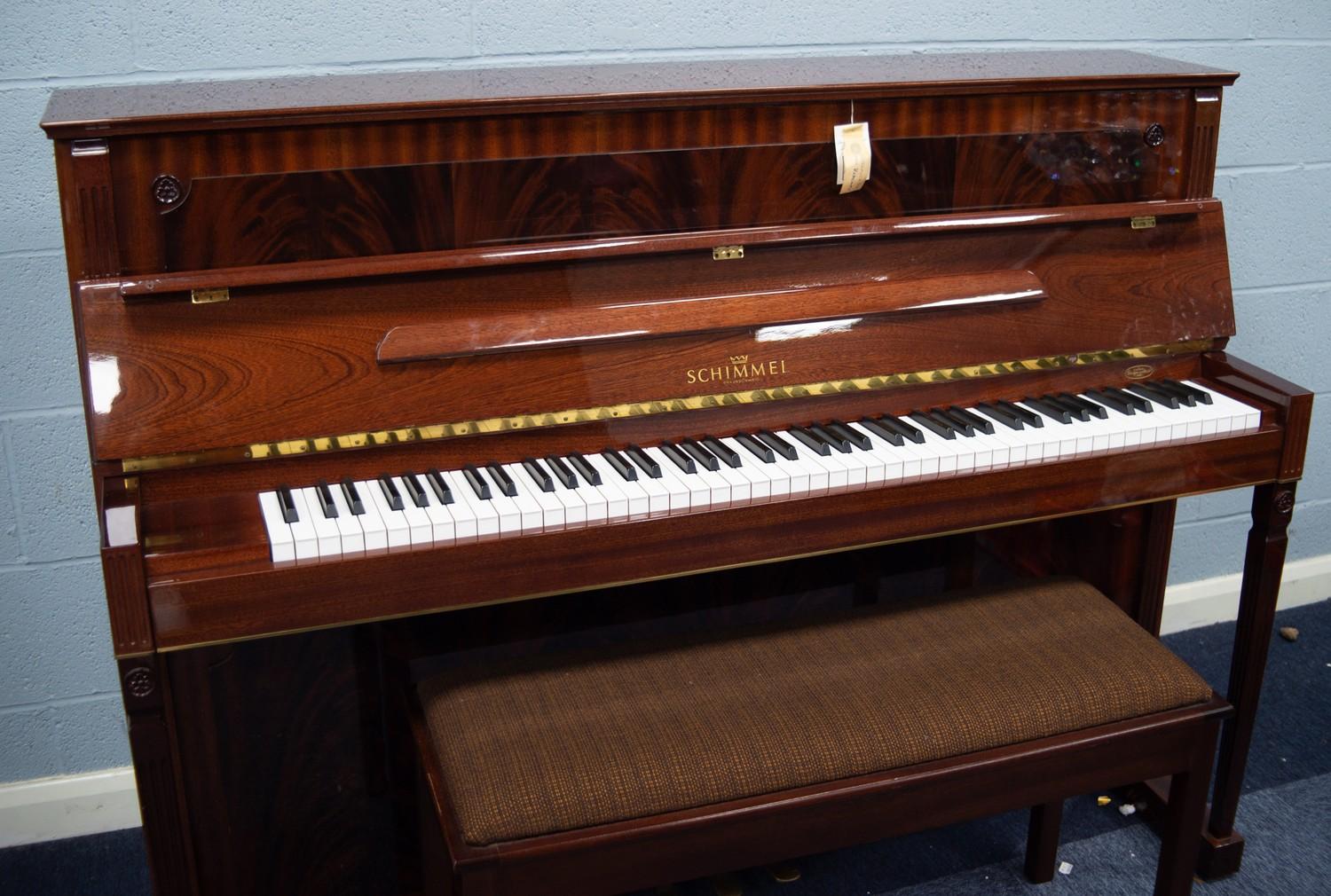 SCHIMMEL 'EMPIRE' MODEL GERMAN UPRIGHT PIANOFORTE, in high gloss figured mahogany rectilinear - Image 3 of 9