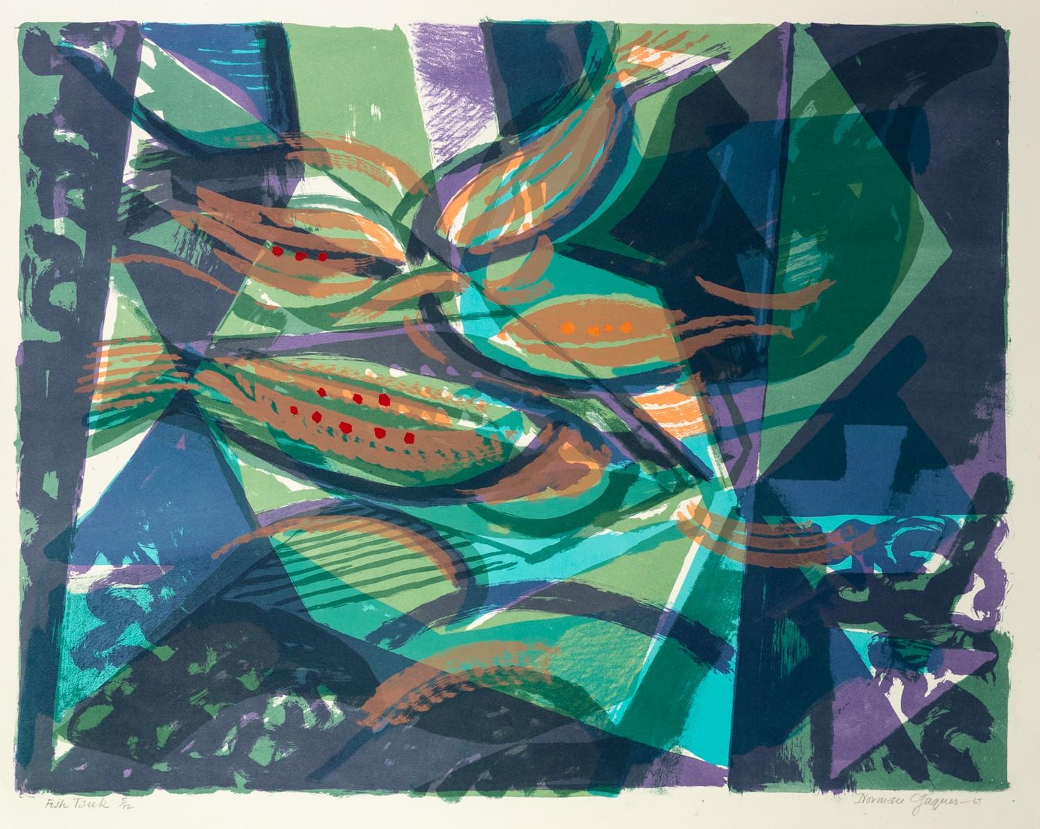 NORMAN JAQUES (1922-2014) TWO COLOUR PRINTS ?Fish Tank?, (5/12), signed and dated (19)67 19? x 24 ½? - Image 2 of 2