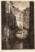 NORMAN JAQUES (1922-2014) TWO MONOCHROME AQUATINT ETCHINGS ?Venetian Canal?, Signed Artist?s Proof