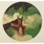 COLIN JELLICOE (1942 - 2018) THREE ACRYLIC PAINTINGS ON PAPER IN CIRCULAR MOUNTS ?C.J. PLAYING COVER