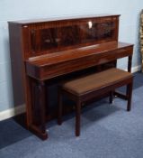 SCHIMMEL 'EMPIRE' MODEL GERMAN UPRIGHT PIANOFORTE, in high gloss figured mahogany rectilinear
