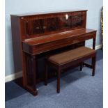 SCHIMMEL 'EMPIRE' MODEL GERMAN UPRIGHT PIANOFORTE, in high gloss figured mahogany rectilinear