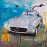 MARKUS HAUB (b.1972) MIXED MEDIA ON CANVAS ?Mercedes Benz 300 SL? Signed 24? x 24? (61cm x 61cm) C/