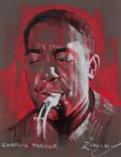 ZINSKY (MODERN) MIXED MEDIA ON COLOURED PAPER ?Charlie Parker? Signed and titled 16? x 13? (40.6cm x