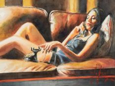 FABIAN PEREZ (b.1967) WATERCOLOUR DRAWING ?Vanessa?s Last Call? Signed, titled to label verso12? x