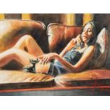 FABIAN PEREZ (b.1967) WATERCOLOUR DRAWING ?Vanessa?s Last Call? Signed, titled to label verso12? x