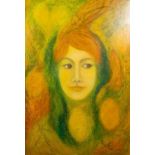 GOLDA ROSE (1921-2016) MIXED MEDIA ON CANVAS ?Woman with Golden Glyph?, 1971 Signed, titled and