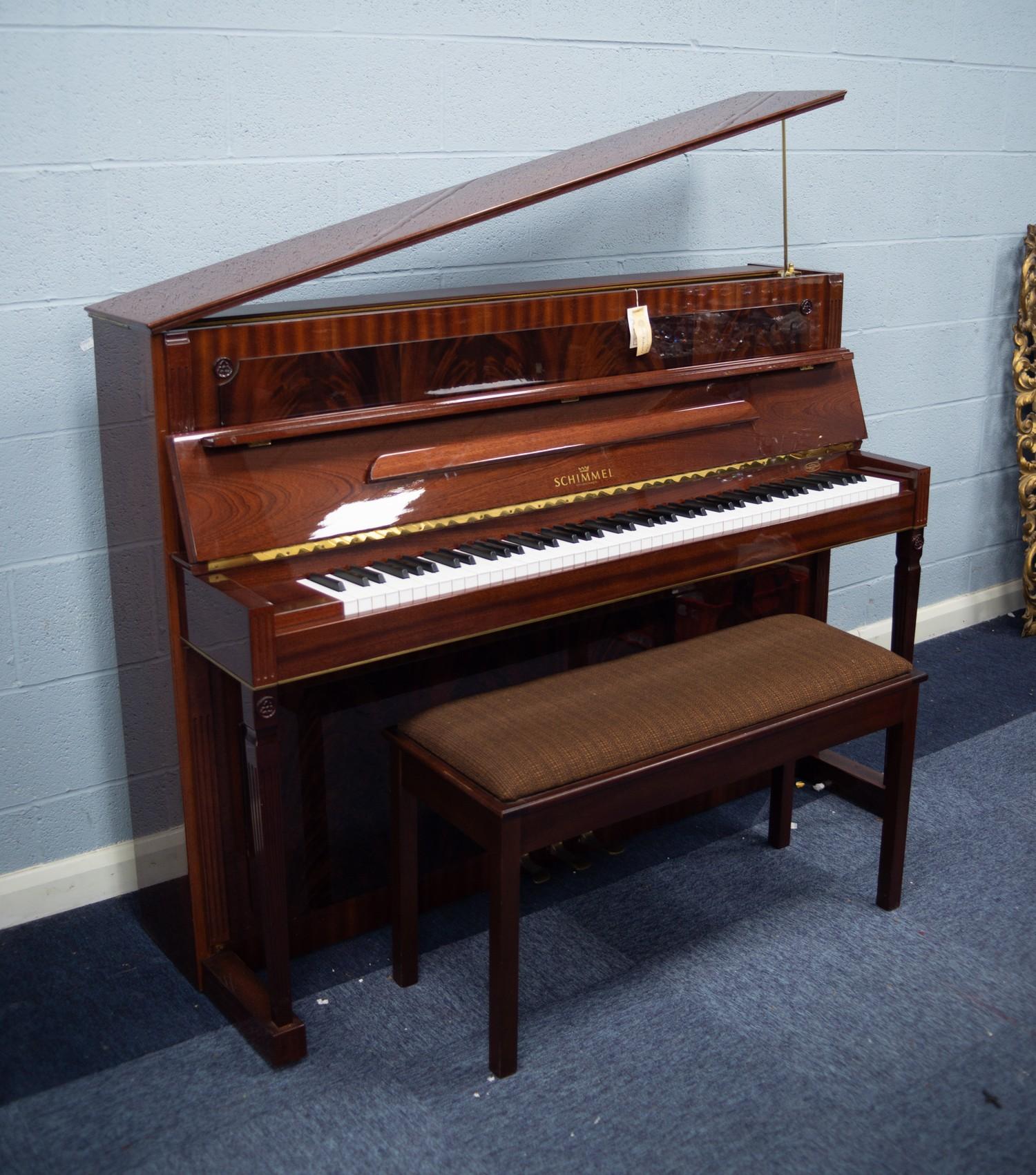 SCHIMMEL 'EMPIRE' MODEL GERMAN UPRIGHT PIANOFORTE, in high gloss figured mahogany rectilinear - Image 9 of 9