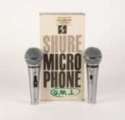 PAIR OF SHURE HI IMPEDANCE MICROPHONES, both model 588SB circa 1970s, without lead, housed in a foam