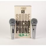 PAIR OF SHURE HI IMPEDANCE MICROPHONES, both model 588SB circa 1970s, without lead, housed in a foam