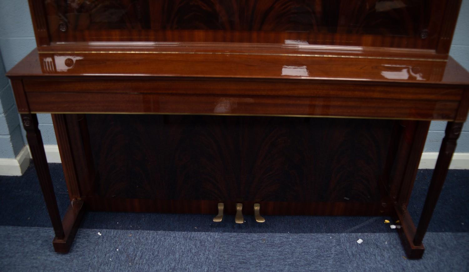 SCHIMMEL 'EMPIRE' MODEL GERMAN UPRIGHT PIANOFORTE, in high gloss figured mahogany rectilinear - Image 4 of 9