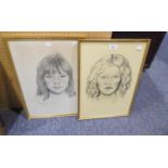 TWO JEWISH FEMALE PORTRAIT STUDIES, ONE IN PENCIL, THE OTHER CHARCOAL, BOTH SIGNED IN HEBREW AND