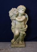 A LARGE RECONSTITUTED CHERUB GARDEN ORNAMENT (A.F.) (76cm high)