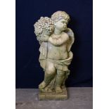 A LARGE RECONSTITUTED CHERUB GARDEN ORNAMENT (A.F.) (76cm high)