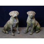 A PAIR OF RECONSTITUTED LABRADOR DOG GARDEN ORNAMENTS, (DAMAGE TO FEET AND LEGS) (A.F.) (54cm high)