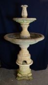 A HADDONSTONE FIVE SECTION TWO TIER GARDEN FOUNTAIN, THE LOWER BOWL APPROX 90cm DIAMETER , UPPER