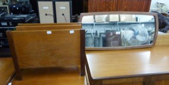 TEAK FRAMED WALL MIRROR AND A TEAK MAGAZINE RACK (2)