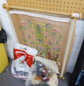 A NEEDLEWORK TAPESTRY FRAME, NEEDLEWORK SILKS AND HANDYCRAFT PEWTER WORKS