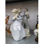 NAO, SPANISH PORCELAIN FIGURE OF A GIRL HOLDING A SMALL BUNCH OF FLOWERS, 7 ½? HIGH AND A LLADRO,