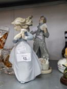 NAO, SPANISH PORCELAIN FIGURE OF A GIRL HOLDING A SMALL BUNCH OF FLOWERS, 7 ½? HIGH AND A LLADRO,