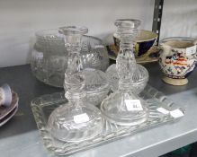 A CUT GLASS FRUIT BOWL AND MATCHING SET OF SIX CUT GLASS FRUIT DISHES, A PAIR OF CUT GLASS