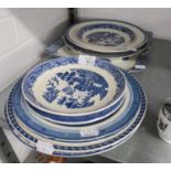 WOOD AND SONS 'YUAN' PATTERN POTTERY SQUARE PLATTER AND MATCHING SOUP PLATE, AND EIGHT OTHER