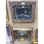 EARLY TWENTIETH CENTURY MIDDLE EASTERN BONE AND EBONY INLAID HARDWOOD PICTURE FRAME, TRAILING