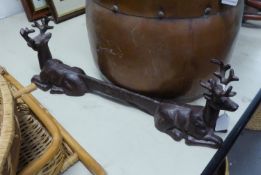 BROWN FINISH CAST IRON BOOT SCRAPER, WITH SEATED STAG PATTERN ENDS 16 1/2" WIDE