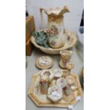 LATE VICTORIAN TOILET JUG AND BOWL SET WITH NINE MATCHING PIECES AND THE TRAY, unmarked, (12) five