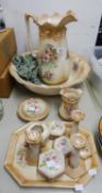 LATE VICTORIAN TOILET JUG AND BOWL SET WITH NINE MATCHING PIECES AND THE TRAY, unmarked, (12) five