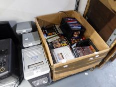 A  BUSH CD SYSTEM, RADIO AND CASSETTE TAPE PLAYER AND A QUANTITY OF DVD's AND CD's