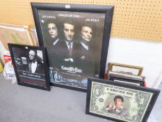 THREE REPRODUCTION FILM POSTERS, ?GOODFELLAS?, SCARFACE? and ?THE GODFATHER?, framed and glazed, (3)
