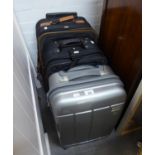 OVERLAND TROLLEY TRAVEL SUITCASE, ANOTHER SUITCASE AND A SILVER CASED SUITCASE (3)