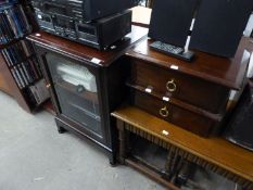 ?STAG? MAHOGANY STEREO CABINET WITH GLAZED DOOR ENCLOSING TWO ADJUSTABLE SHELVES AND TWO ?STAG?