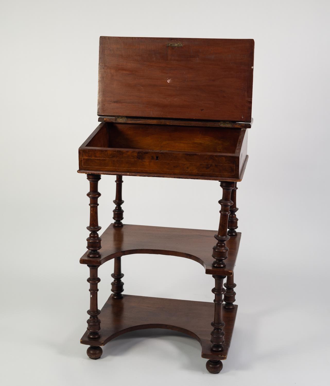 VICTORIAN LINE INLAID AND FIGURED WALNUT DAVENPORT STYLE DESK, the oblong stationery box with - Image 3 of 3