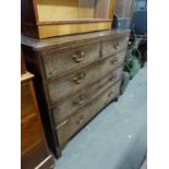 AN ANTIQUE CHEST OF TWO SHORT OVER THREE LONG DRAWERS WITH SWAN NECK HANDLES, (TOP SPLIT A.F.)  (