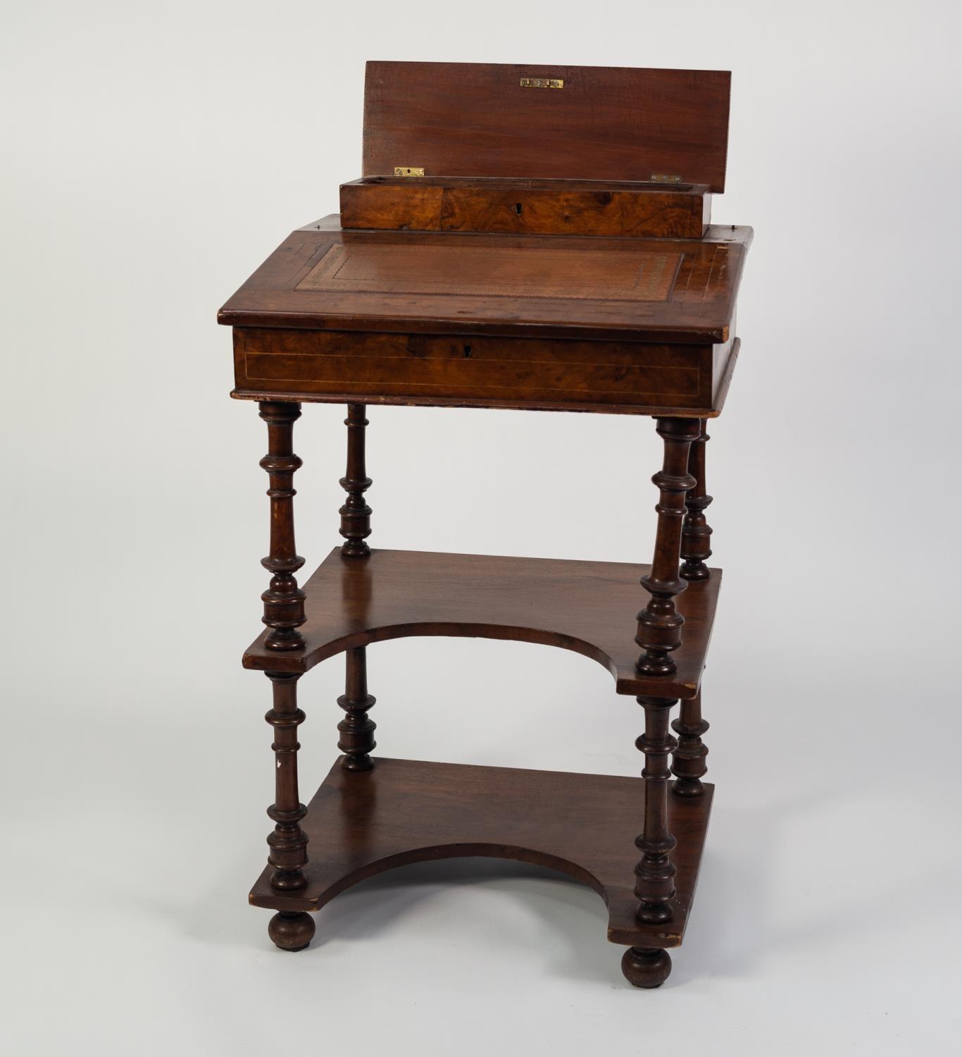 VICTORIAN LINE INLAID AND FIGURED WALNUT DAVENPORT STYLE DESK, the oblong stationery box with - Image 2 of 3