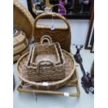 WOVEN RATTAN LARGE HAND BAG WITH FLAP OPENING AND HOOP HANDLE; A WOVEN RATTAN FLAT OBLONG TWO