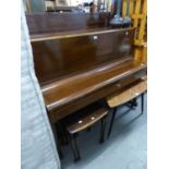 BURLING & MANSFIELD UPRIGHT PIANOFORTE, with iron frame and overstrung, in mahogany case, 53"